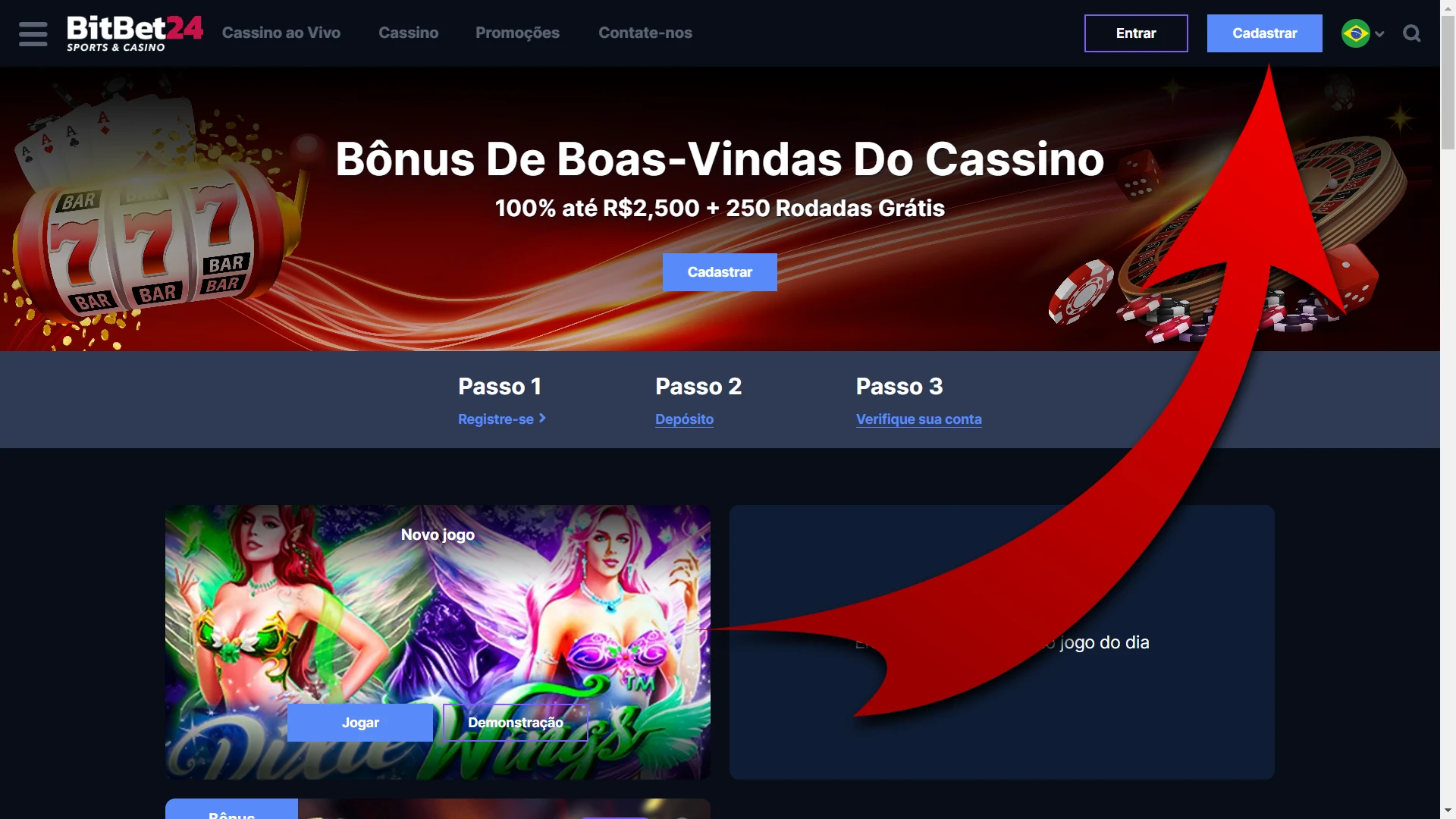 Abra o formulário de registro através do botão de registro no BitBet24.